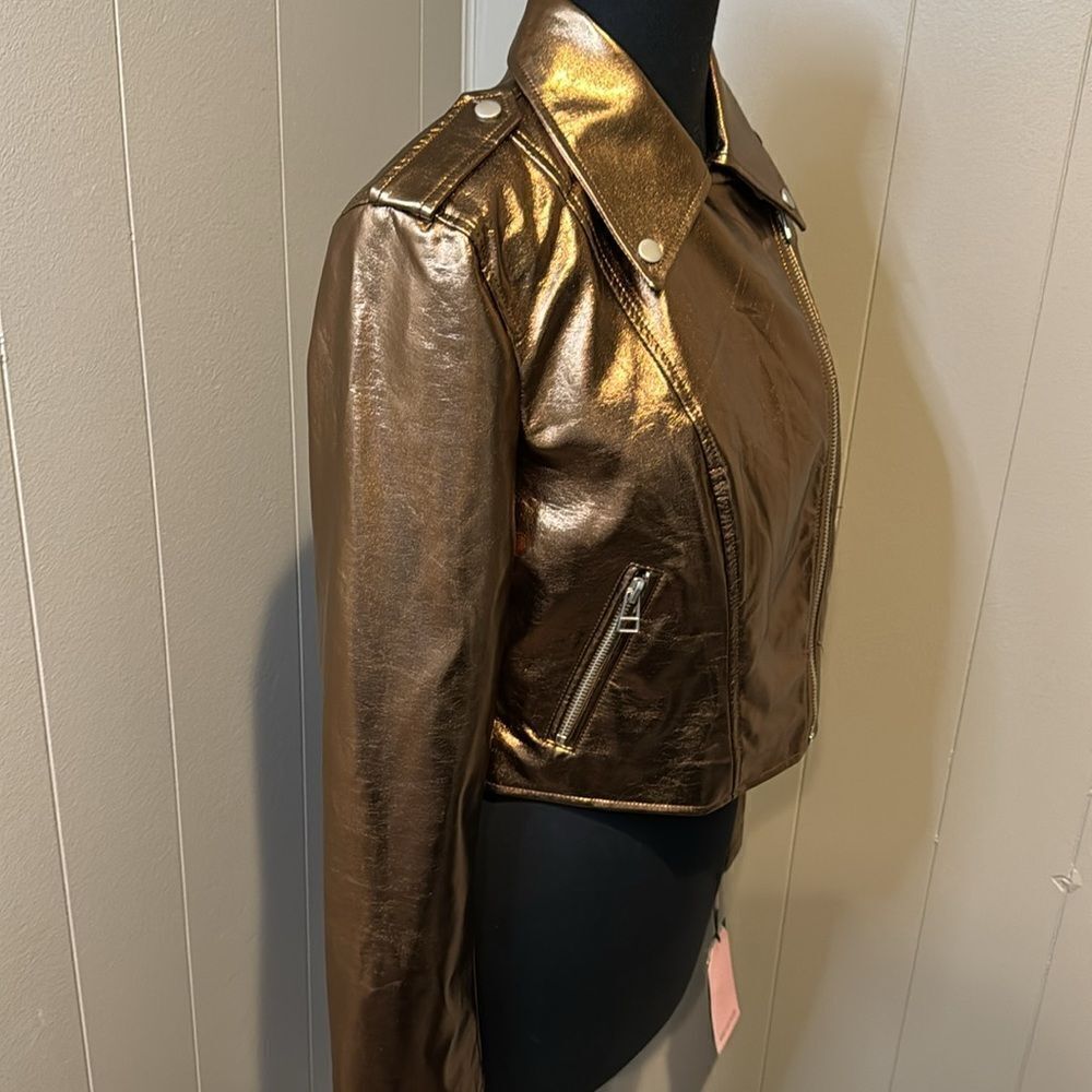 Avec Les Filles City Moto Bronze Biker Jacket. Faux leather. Small. New w/ tags - Picture 4 of 11